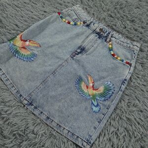 Farm Rio Anthropologie Shorts Medium 28 Blue Mini Skirt Birds Denim Womens